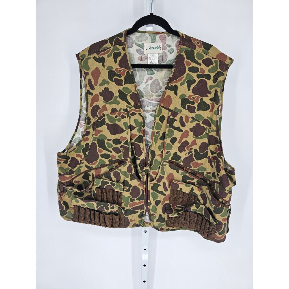 Ausable Men's Sleeveless Pockets Camo Cotton Zip-Up Fishing Hunting Vest XXL